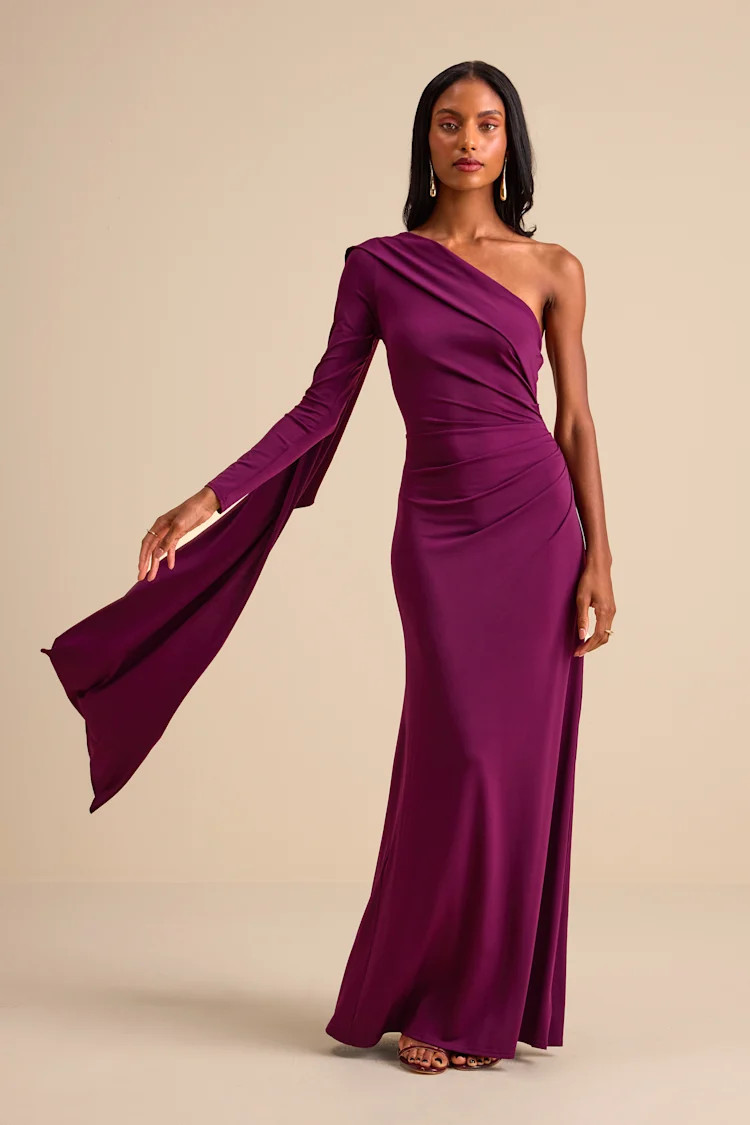Maru Plum Purple Long Sleeve One-Shoulder Sash Maxi Dress | Lulus