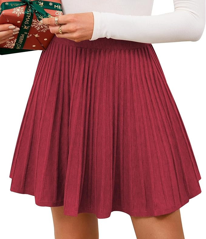 SEAFORM Women's Pleated Knit Mini Skirts Stretchy High Waist A-Line Casual Sweater Skirt Fall Win... | Amazon (US)