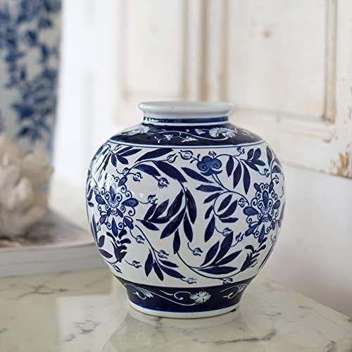 A&B Home Blue and White Porcelain Vase, 8.5" x 8.5" x 9" | Amazon (US)