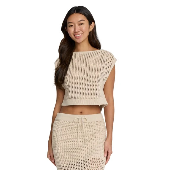 Mills by Millie Bobby Brown Women's Boxy Crochet Sweater Top, Sizes XXS-XXL | Walmart (US)
