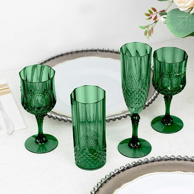 Efavormart 6-Pack Plastic Wine Glasses 8oz, Hunter Green - Crystal Cut Shatterproof Cocktail Gobl... | Amazon (US)
