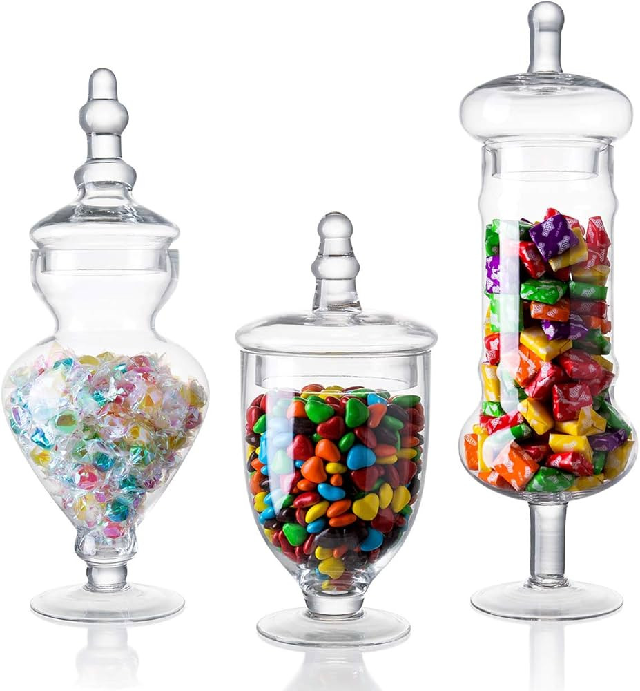 Diamond Star Set of 3 Clear Glass Apothecary Jars, Decorative Weddings Candy Buffet Display Elega... | Amazon (US)