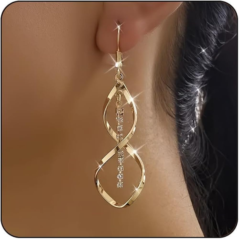 Vivian&CD 14K Gold Infinity Hoop Earrings for Women, Plated Double Linear Long Dangle Drop Earrin... | Amazon (US)