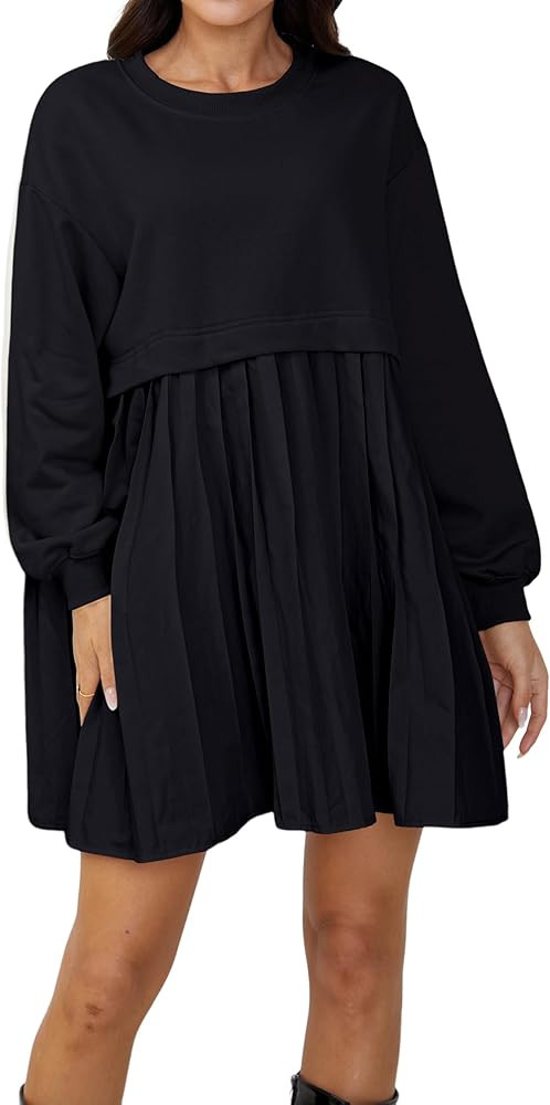 MISSACTIVER Women Oversized Sweatshirt Dress Patchwork Crewneck Long Sleeve Pullover Tops Flowy P... | Amazon (US)