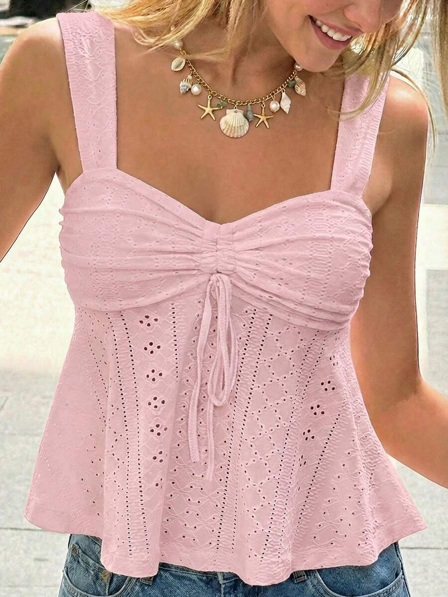 SHEIN Teen Girls Knitted Textured Ruched Bust Casual Camisole | SHEIN