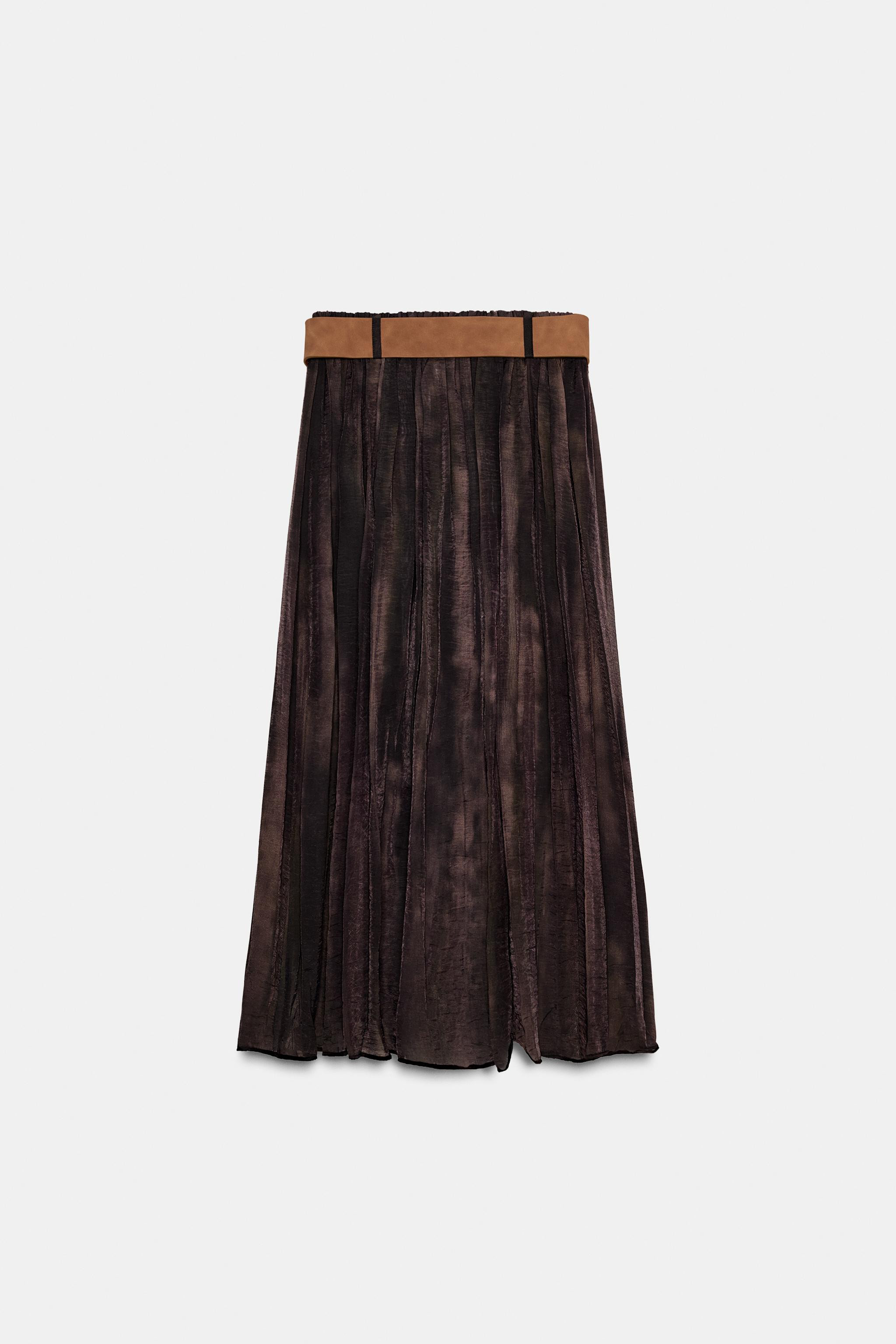 BLURRED PRINT MIDI SKIRT WITH BELT | Zara UK