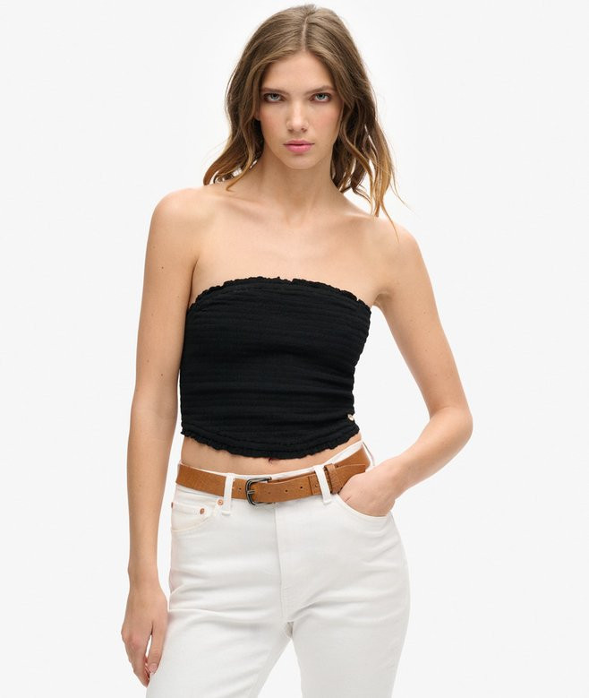 womens Smocked Bandeau Top in Black | Superdry UK | Superdry (UK)