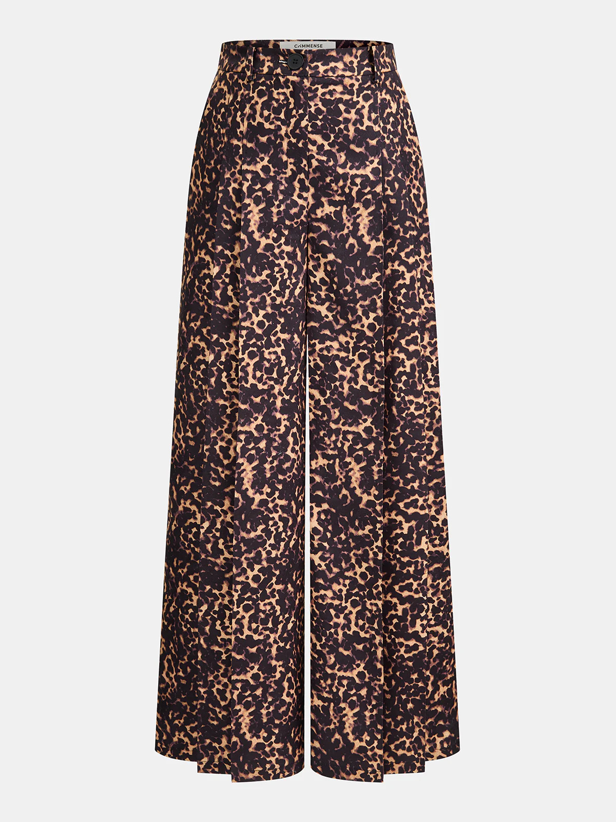 Leopard Print Pleated Wide-Leg Pants | Commense