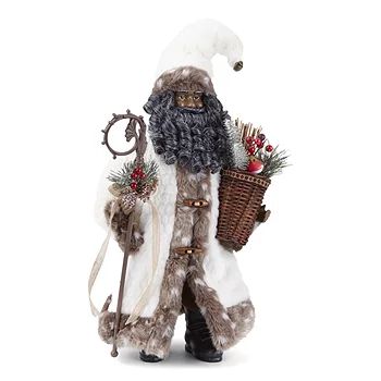 North Pole Trading Co. 18" African American White Fur Coat Handmade Santa Figurine | JCPenney