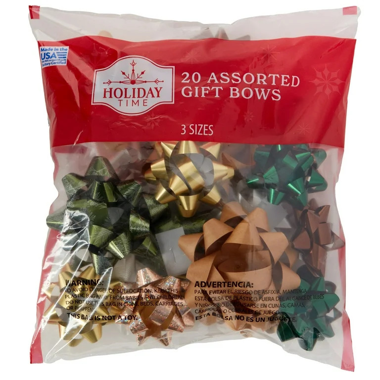 Multicolor Cabin Chic Christmas Assorted Gift Bows Bag, 20 Count, by Holiday Time | Walmart (US)