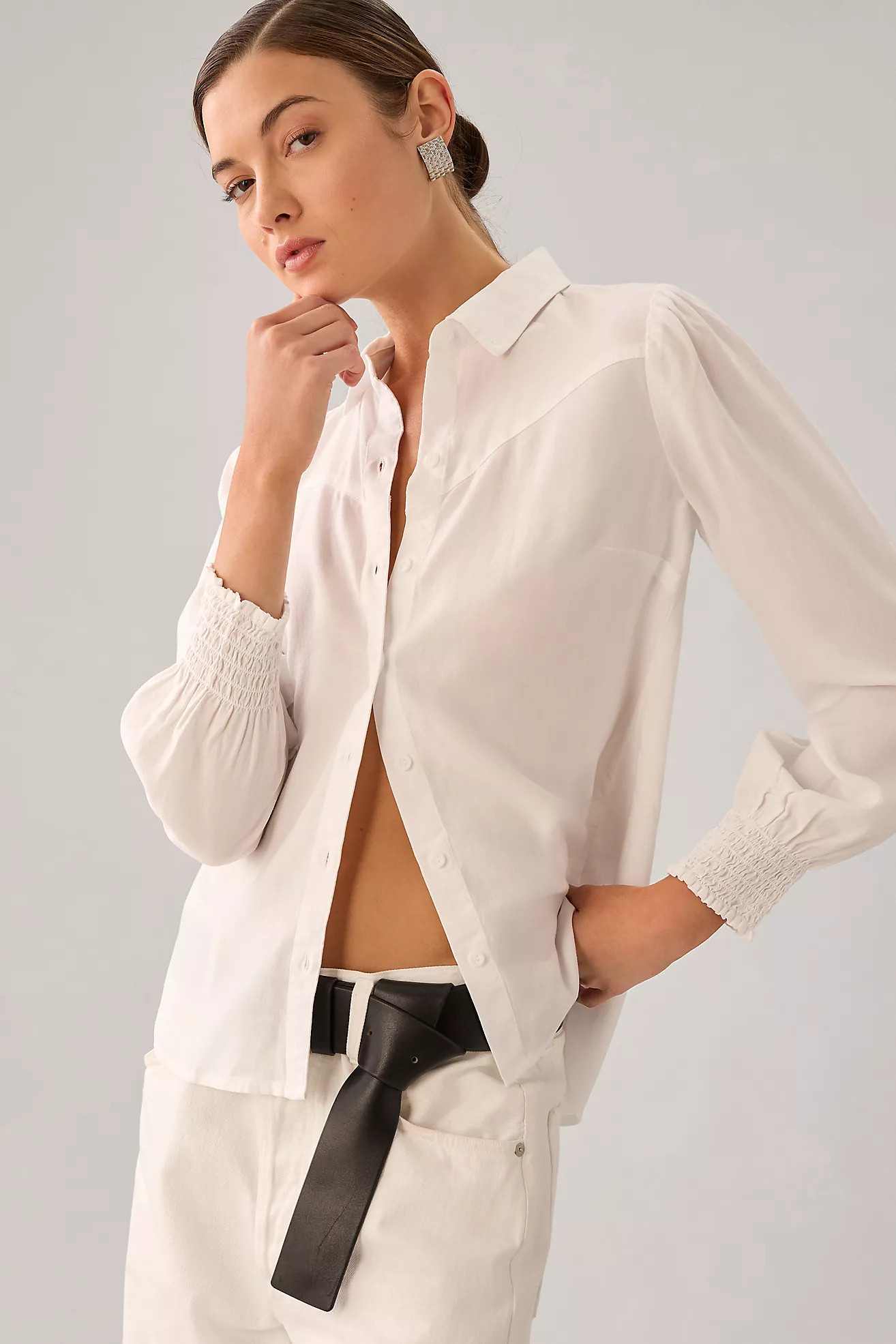 Cloth & Stone Smocked Cuff Buttondown Blouse | Anthropologie (US)