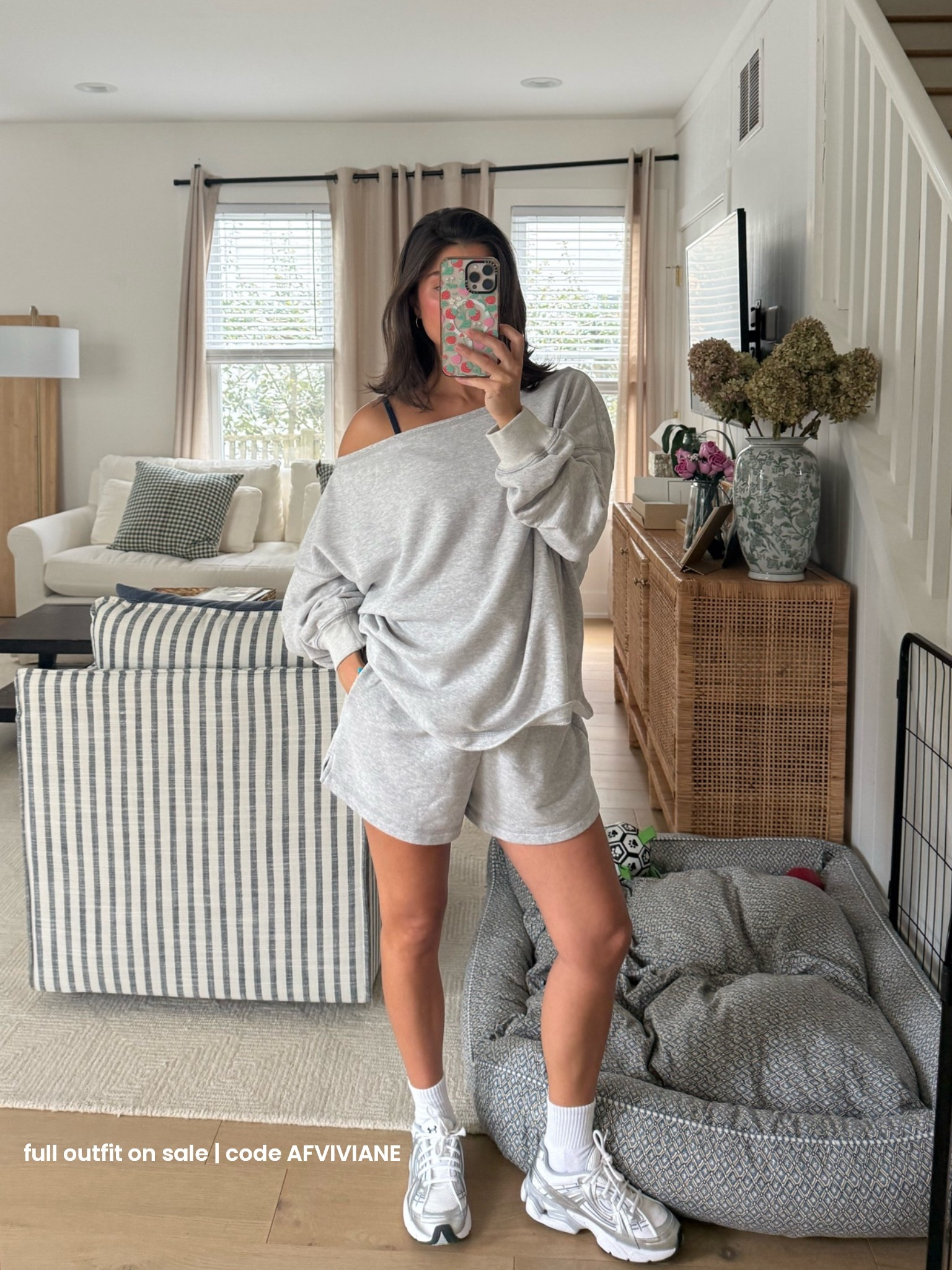 [7/16/26] code AFVIVIANE is live!! I live in @abercrombie sweat sets | Photo is from 3 months ago at 20 weeks pregnant, I had sized up to a large and still comfortably fit in them at 32 weeks. I love how thin the waste band is on the sweat shorts, also linking the matching sweatpants that are sooo comfy but unfortunately don’t come in petite sizing. Can easily cut them for a raw hem look!

#LTKSaleAlert #LTKPetite #LTKSeasonal