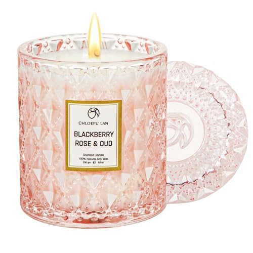 Chloefu LAN Rose Scented Candle, Oud Candles Gifts for Women, Pink Candles for Home Scented, 55 Hours Long Burning, Natural Soy Wax Candles, Valentine's Day Gifts | Amazon (US)