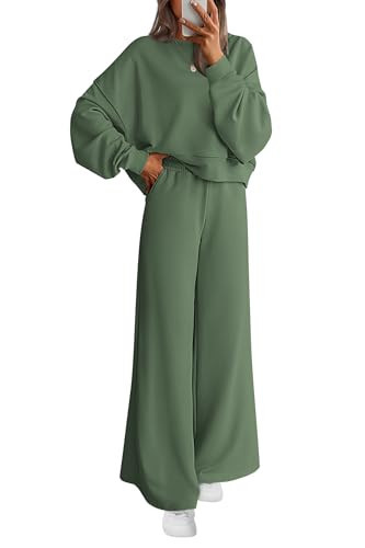 PRETTYGARDEN Women 2 Piece Outfits 2026 Spring Sweatsuits Crewneck Sweatshirt Wide Leg Sweatpants Lounge Sets Tracksuit(Green,Medium) | Amazon (US)