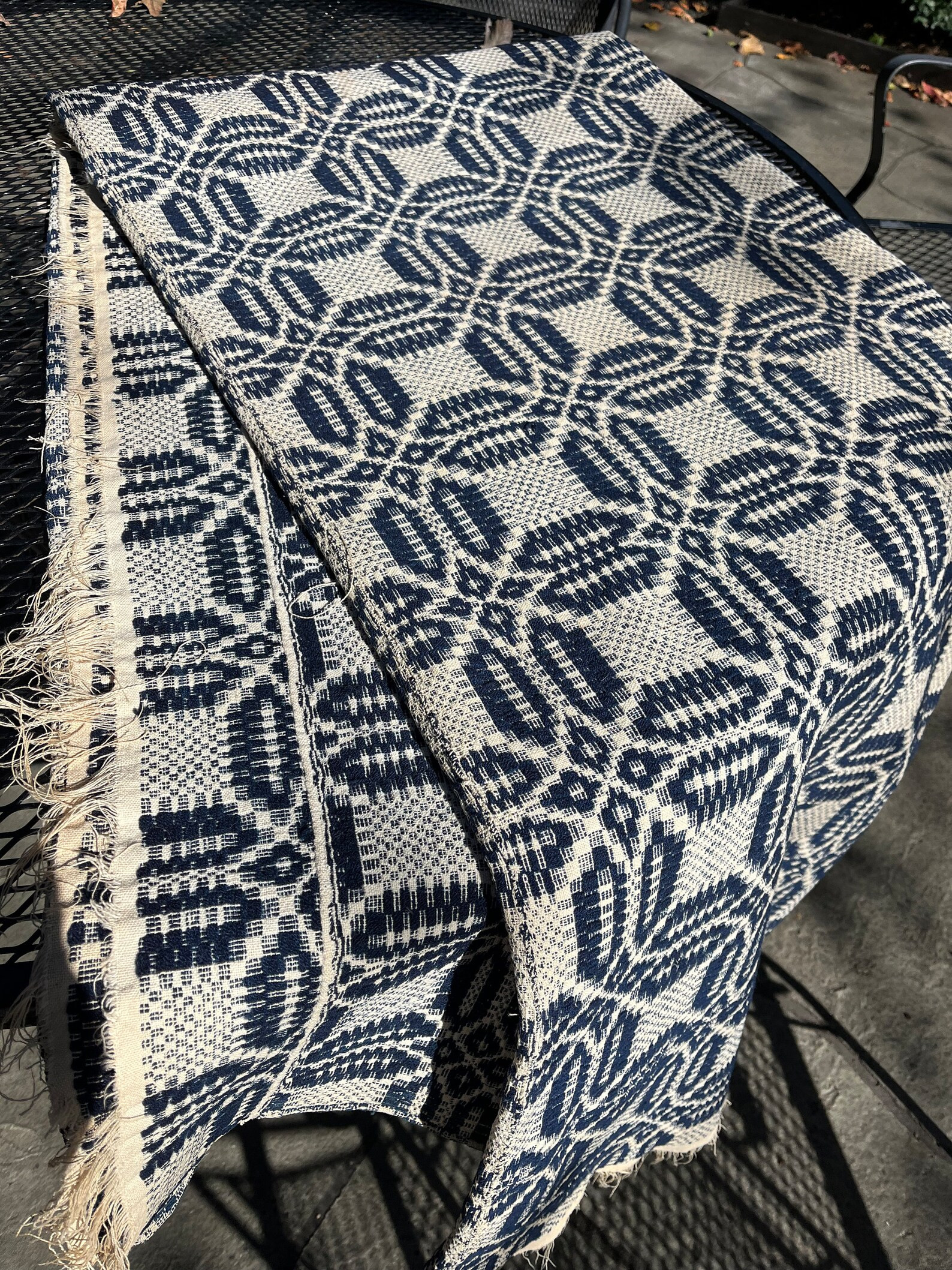 Jacquard Overshot Coverlet, Vintage Blue White 19th Century Woven Blanket Bedspread, 86 X 80 - Et... | Etsy (US)