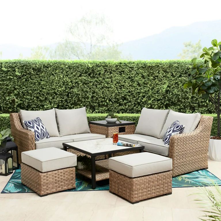 Better Homes & Gardens River Oaks All-Weather Wicker Outdoor Ottomans – 2 Pack, Beige | Walmart (US)