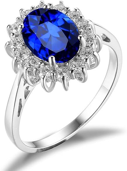 JewelryPalace Princess Diana Kate Middleton Class Gemstone Birthstone Sapphire Halo Engagement Ri... | Amazon (US)