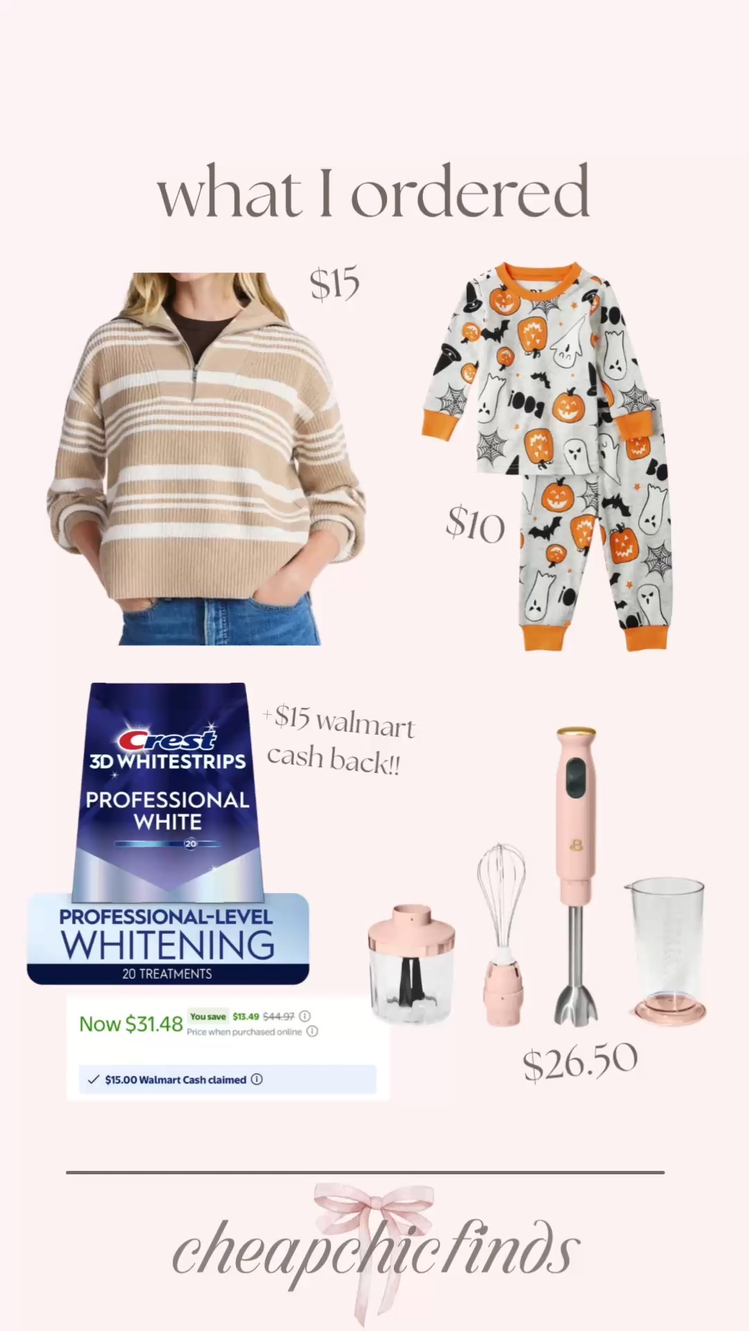 Walmart deals event- what I ordered!
•striped pullover- I got a M
•Toddler Halloween pajamas
•Crest white strips a I can’t believe you get $15 in Walmart cash!
•Beautiful by Drew immersion blender! I’ve been wanting one for a while now!


#walmartdeals #walmartfinds #walmartfashion #walmarthome #walmartbaby

#LTKSaleAlert #LTKFindsUnder50 #LTKHalloween