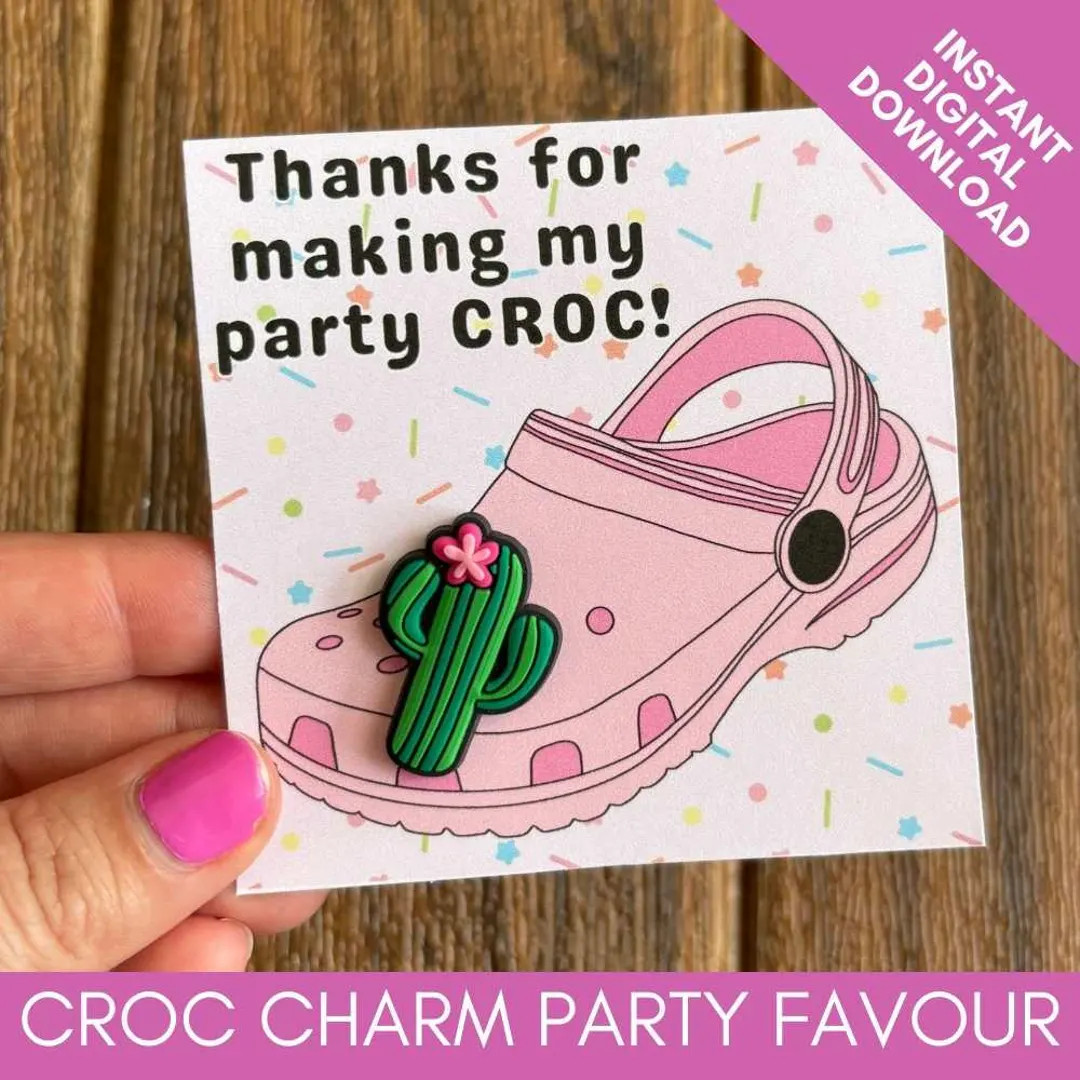 Party Favour Croc Charm Jibbitz Gift Card Printable File / Digital Download / Pink Confetti / Par... | Etsy (US)