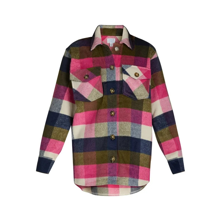 Time and Tru Women's Plaid Button Front Shacket, XS-XXXL - Walmart.com | Walmart (US)
