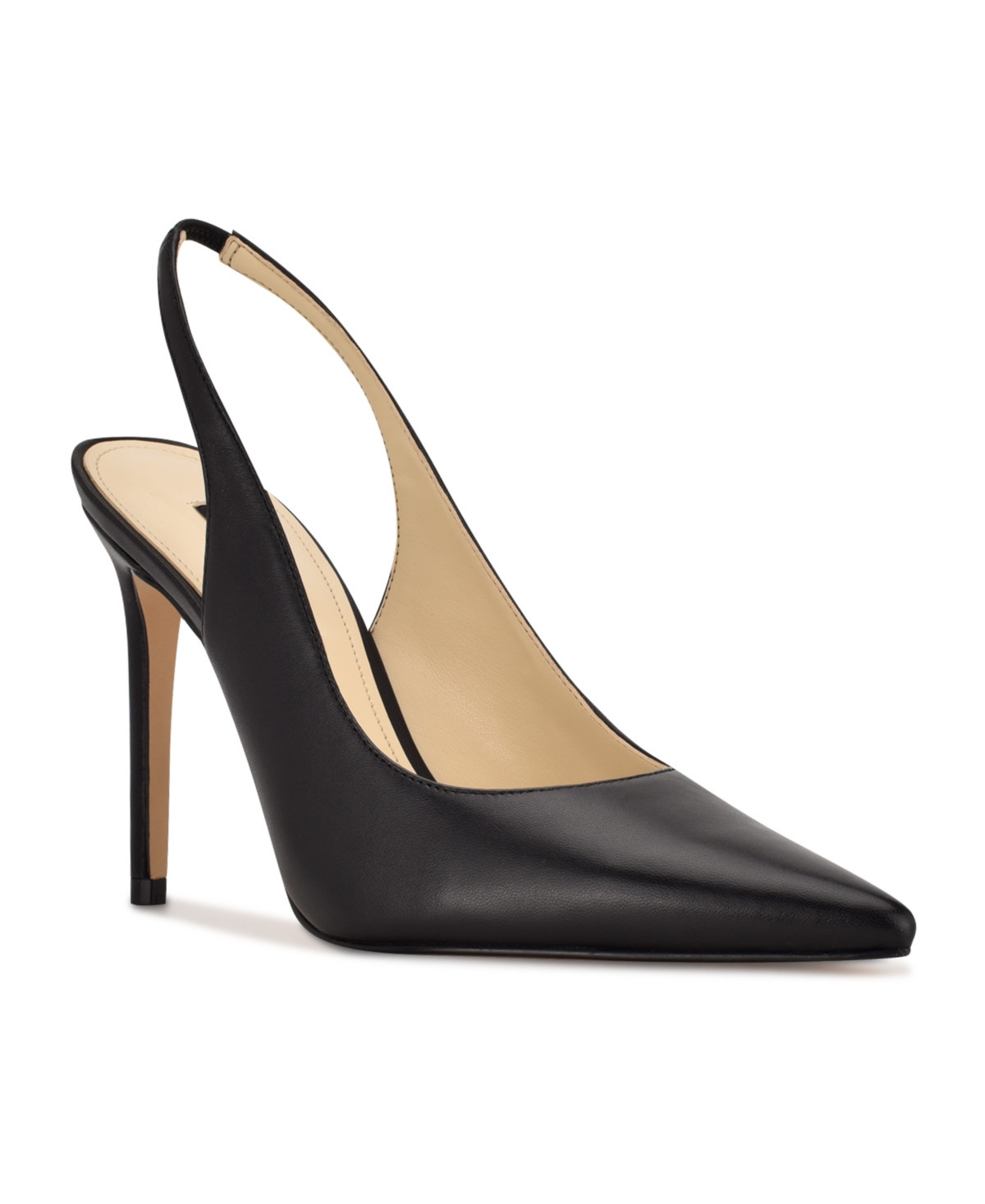 Nine West Women's Feather Slingback Stiletto Pumps - Black Leather | Macy's