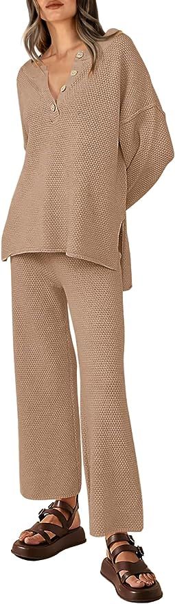 PRETTYGARDEN Women's 2 Piece Tracksuit Outfits 2023 Fall Knit Sweater And Wide Leg Pants Sweatsui... | Amazon (US)