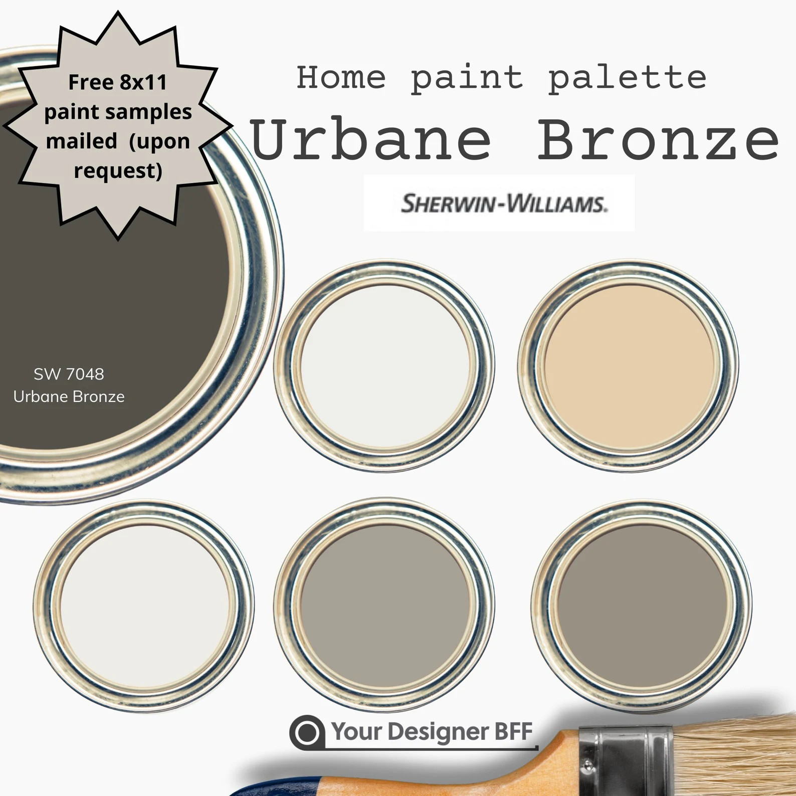 SW 7048 Urbane Bronze Complementary Color Palette for Sherwin Williams, Interior Design Paint Pal... | Etsy (US)