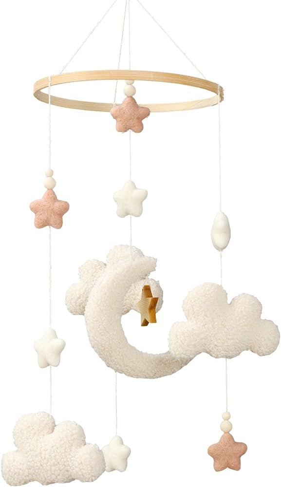 Baby Crib Mobile for Boys Girls, Cute Stars Moon Cloud Baby Crib Mobile, Boho Nursery Mobile Gend... | Amazon (US)