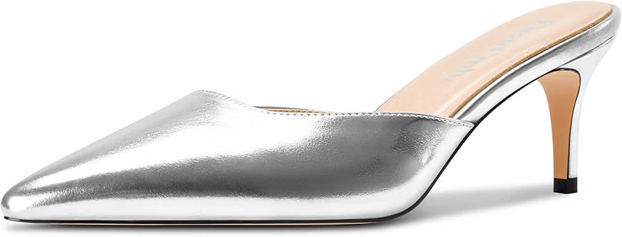 DearOnly Womens Pointed Toe Kitten Heel Mules Slip-on Stiletto Mid Heel Sandals Prom Dress Shoes ... | Amazon (US)