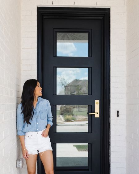 Black iron front door with brass handle that looks stunning! I love the quality and how pretty the contrast looks  

#LTKhome #LTKstyletip