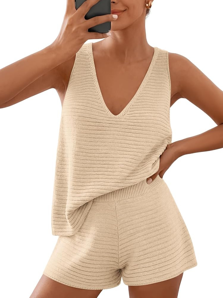LILLUSORY Women's Summer 2 Piece Vacation Short Sets Matching V Neck Cute Beach Outfits 2026 Loun... | Amazon (US)