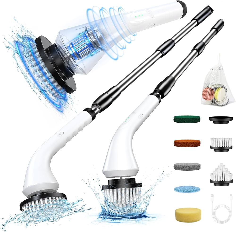 Electric Spin Scrubber-Cordless Cleaning Brush with 8 Replaceable Brush Heads and Adjustable Exte... | Amazon (CA)