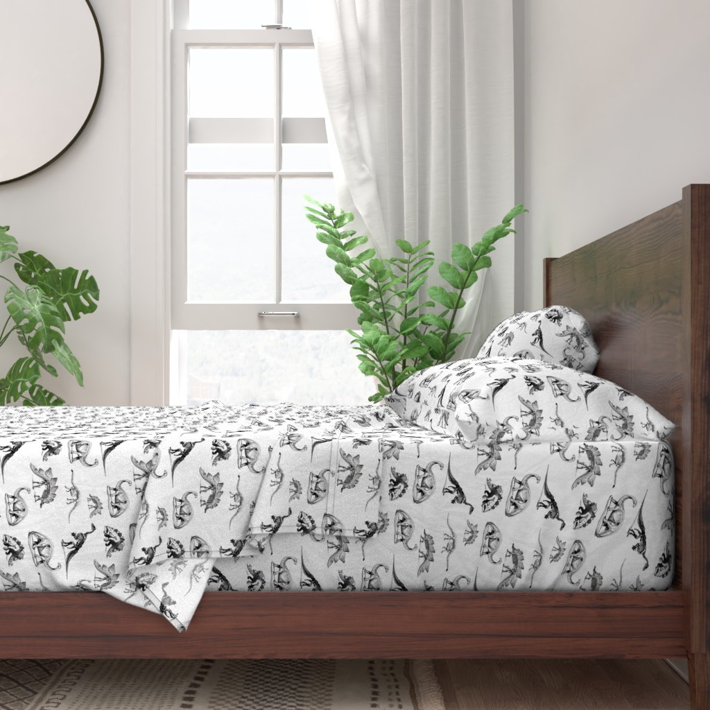 Black And White Dinosaur Dino Skeleton 100% Cotton Sateen Sheet Set by Roostery - Walmart.com | Walmart (US)