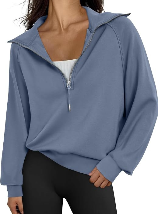 Trendy Queen Womens Oversized Quarter Zip Up Sweatshirts Cropped Pullover | Amazon (US)