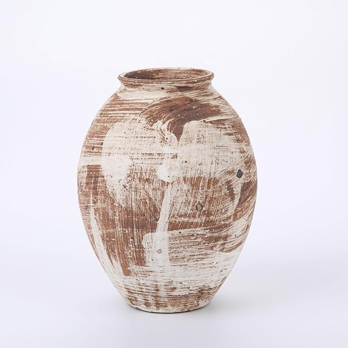 Pottery Farmhouse Vase, Rustic Ceramic Flower Vase for Centerpieces, Decorative Vase for Table, L... | Amazon (US)