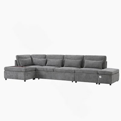 107-Inch Sectional Sleeper Sofa Bed With Pull-Out Couch, USB Charging, And Modular Ottoman For Flexible Living Spaces. | Wayfair North America