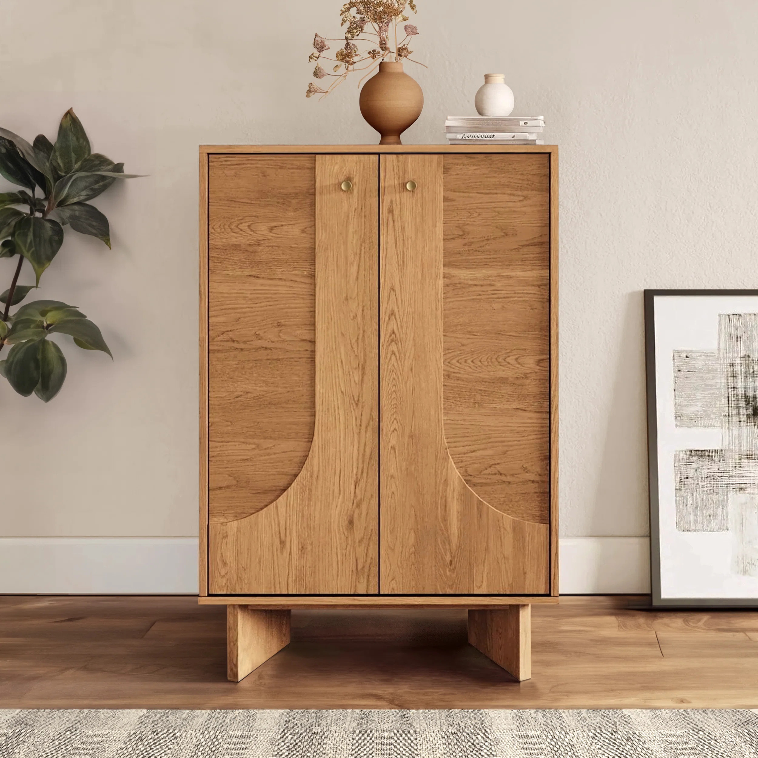 Corrigan Studio Malyun 2 Door USA Oak Wooden Accent Cabinet Storage Elegant Furniture for Home | Wayfair North America