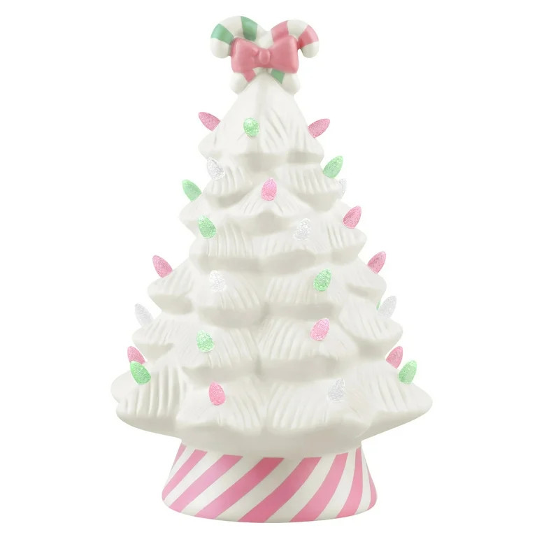 12" Nostalgic Ceramic Lit Candy Cane Tree - Pink | Walmart (US)