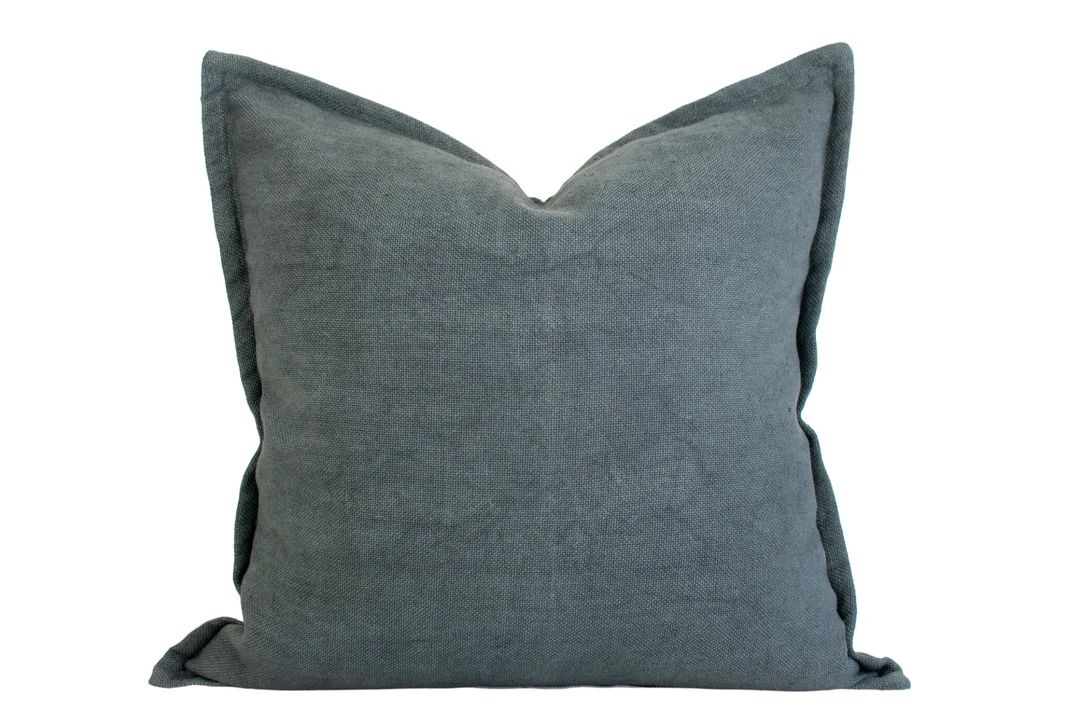 Linen Flange Edge Pillow Cover Pewter Indigo - Etsy | Etsy (US)