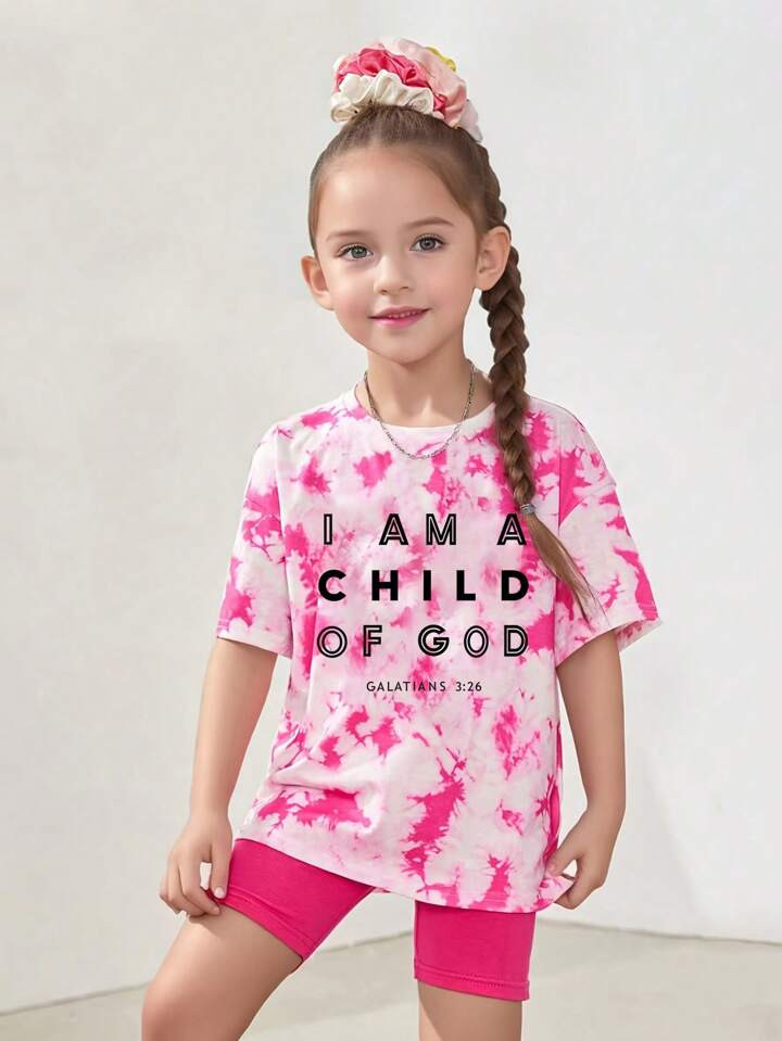 Young Girl Casual Simple Creative Multicolor Letter Slogan Print Short Sleeve T-Shirt, Summer | S... | SHEIN