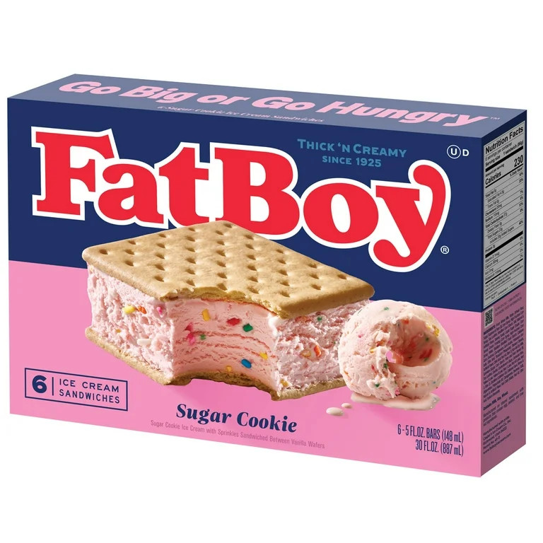 Fatboy Sugar Cookie Ice Cream Sandwich, 5 fl oz Bars, 6 Count (Frozen) | Walmart (US)