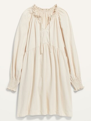 Puff-Sleeve Off-White Non-Stretch Jean Mini Poet Swing Dress for Women | Old Navy (US)