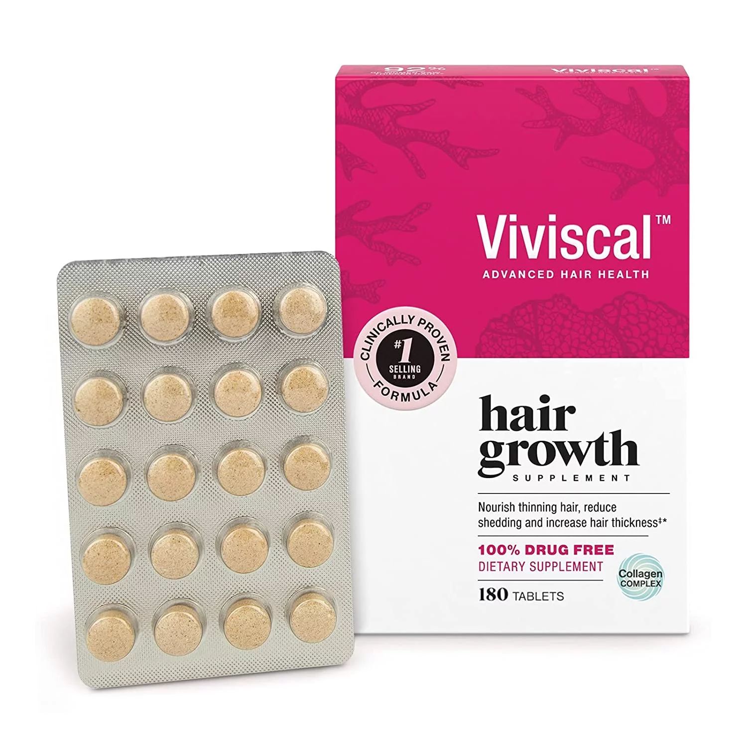 Viviscal Women's Hair Growth Dietary Supplement with Collagen Complex 180 Tablets - Walmart.com | Walmart (US)