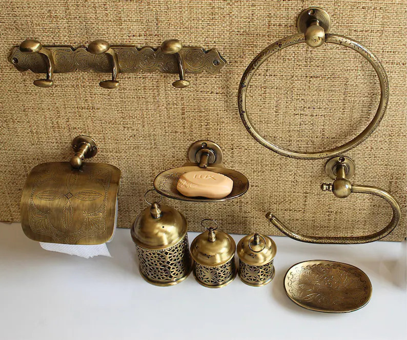 Bronze Bathroom Accessories Set – Includes Soap Dish, Toilet Paper Holder, Towel Holder, Hooks,... | Etsy (US)