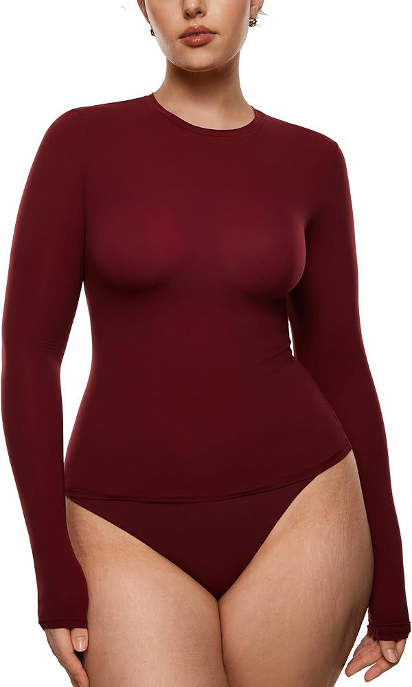 INLYRIC Women's Inbarely Soft Long Sleeve T-Shirts Crew Neck Basic Tees Slim Fitted Going Out Top... | Amazon (US)