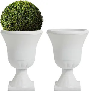 Worth Garden 2-Pack Urn Plastic Planters - 15.5" x 22" Tall Round Classic Flower Pots Pure White ... | Amazon (US)