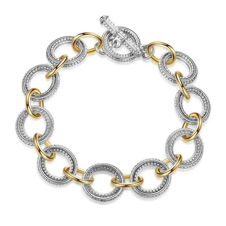 Mytys Link Bracelet Two tone Circles Chain Silver and Gold Wire Cable Bangle Designer Inspired Br... | Walmart (US)