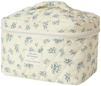 uekeboag Large Travel Quilted Makeup Bag for Women, Floral Cotton Cosmetic Bag, Coquette Aestheti... | Amazon (US)