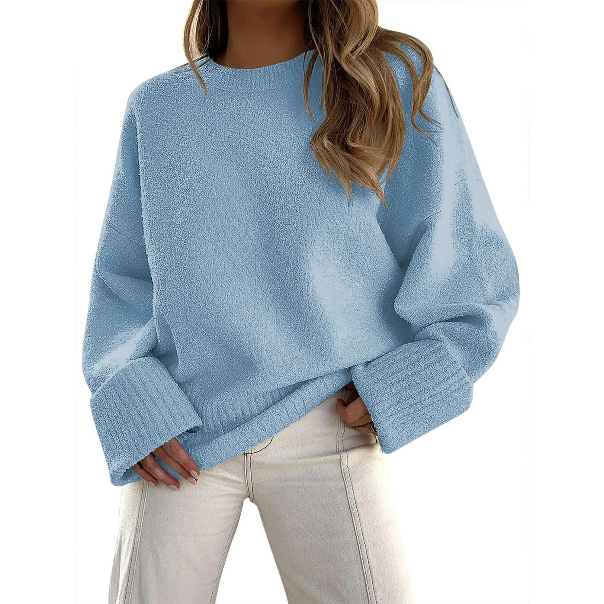 Fantaslook Sweaters for Women Oversized Crewneck Long Sleeve Chunky Knit Pullover Sweaters Tops T... | Walmart (US)