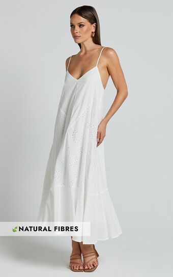 Linalyn Midi Dress - Strappy V Neck Low Back Slip Dress in White | Showpo (US, UK & Europe)